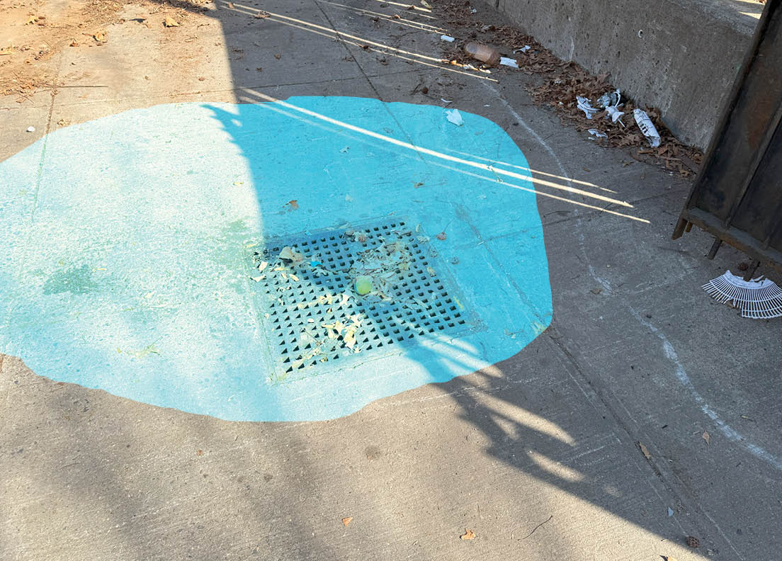 Clogged drainage inlets from flooding debris exacerbates flooding